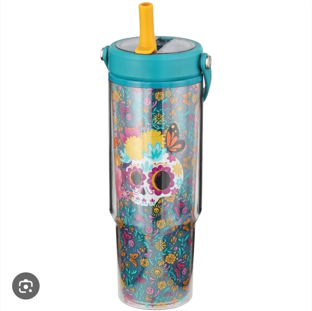 Floral 💀 Skull Tumbler with Handle